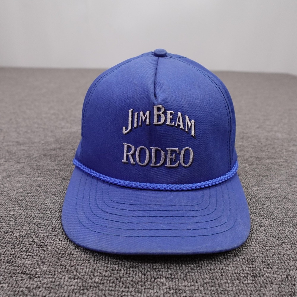 Vintage Jim Beam Hat Cap Snap Back Mens One Size Blue Rope Rodeo Beer Western